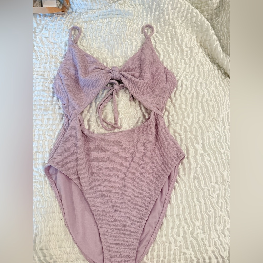 GB girls Lilac Textured Cutout One-Piece Swimsuit